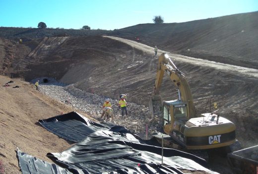 A construction crew is working on Phase 9A of the Gray Wolf Landfill Cell.