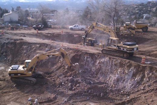 A group of bulldozers working on an Old North Reservoir Replacement Project.