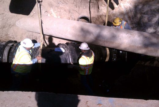 A group of construction workers working on the Old North Reservoir Replacement Project.