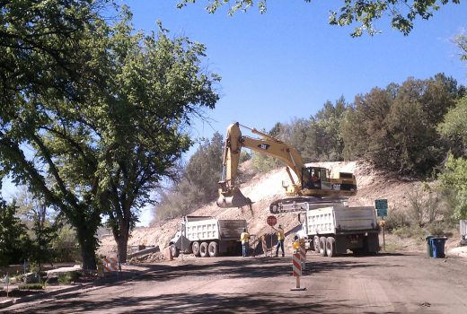 An excavator is working on the Mt. Vernon Senator Highway Improvements.