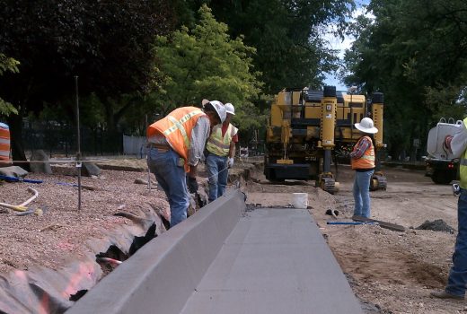 Construction workers improving Senator Highway in Mt. Vernon.