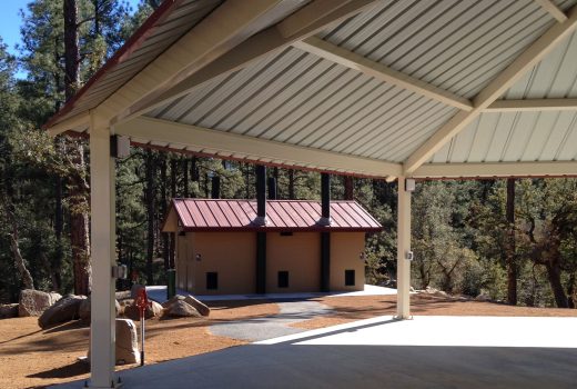 A covered area with a metal roof.
Keywords: Covered area, metal roof