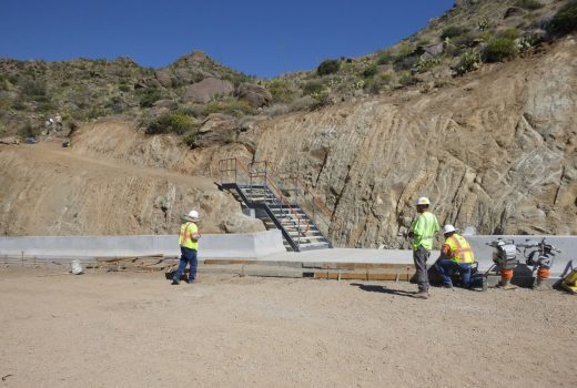 Construction workers near Yarnell Hill Memorial.