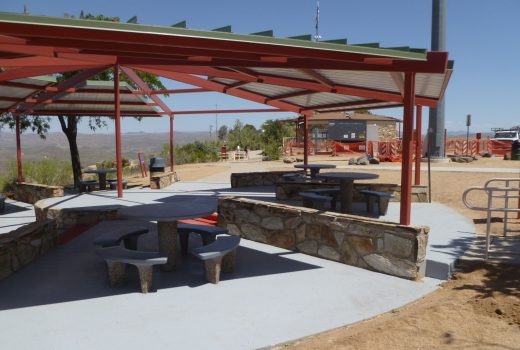 Sunset Point Rest Area on I-17 featuring picnic tables and benches.